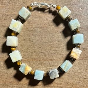 Genuine Amazonite and Tiger Eye Bracelet 7.25 Inches